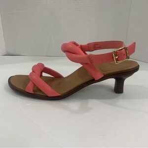 Vionic Angelica Sandals Sz 11 Puffy Twist Kitten Heel Sling Back Coral Leather